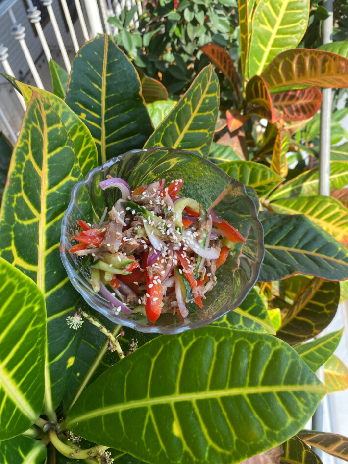 Салат Говядина с овощами и кунжутом