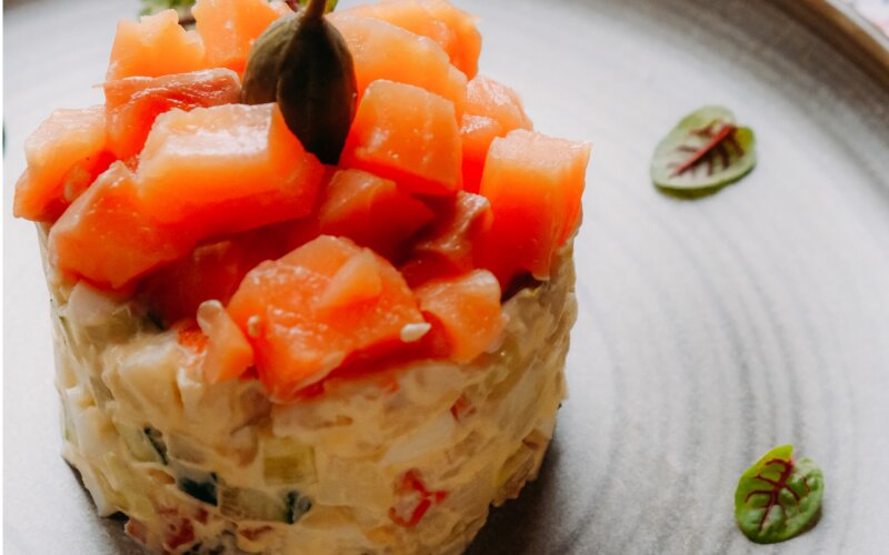 Оливье с лососем